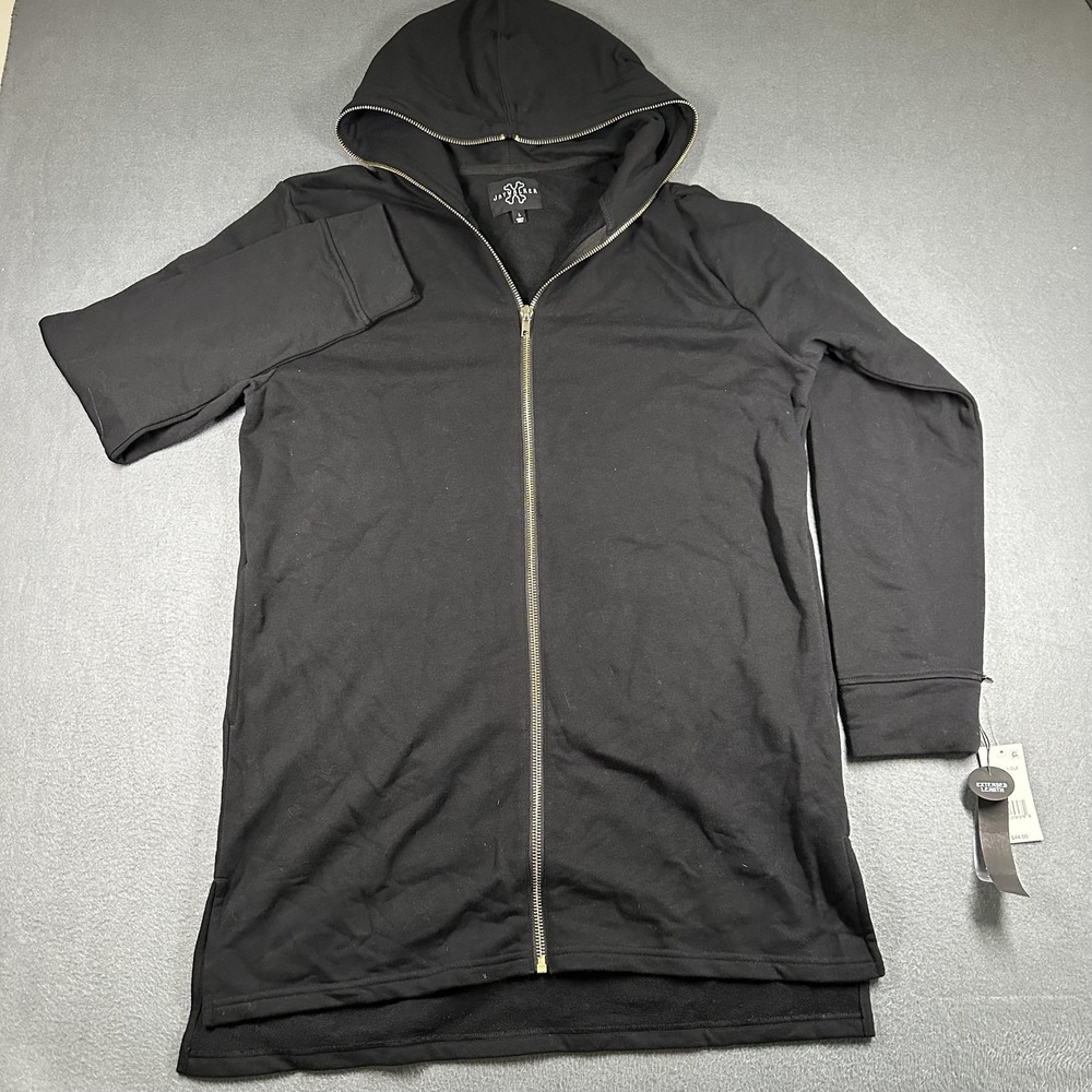 Jay Walker Hoodie Mens Large Black Extended Length Full Zip Fleece Sweatshirt